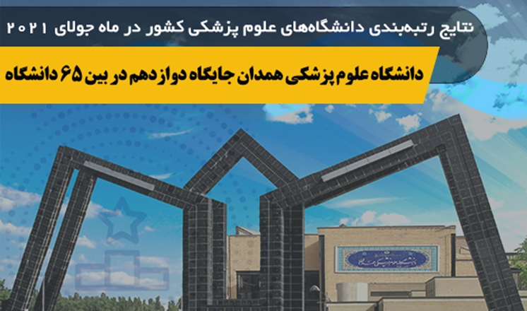 نتایج رتبه‌بندی دانشگاه‌های علوم پزشکی کشور در ماه جولای 2021/دانشگاه علوم پزشکی همدان جایگاه دوازدهم در بین 65 دانشگاه